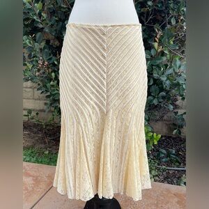 Vintage MOSHITA COUTURE ~ Gorgeous Low-Rise Cream Skirt ~ Bias Ribbon Detail ~ M